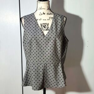 7th Avenue- Womens Black/Gray Polka dot Peplum Hem Blouse Sz.Large